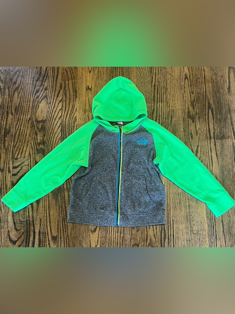 The North Face Kids Neon Green & Gray Full-Zip Hooded Sweatshirt